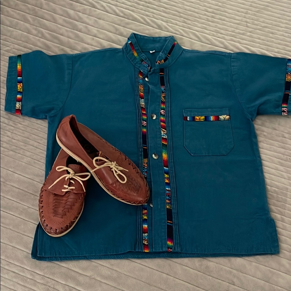 Teal Shirt with Colorful Accents